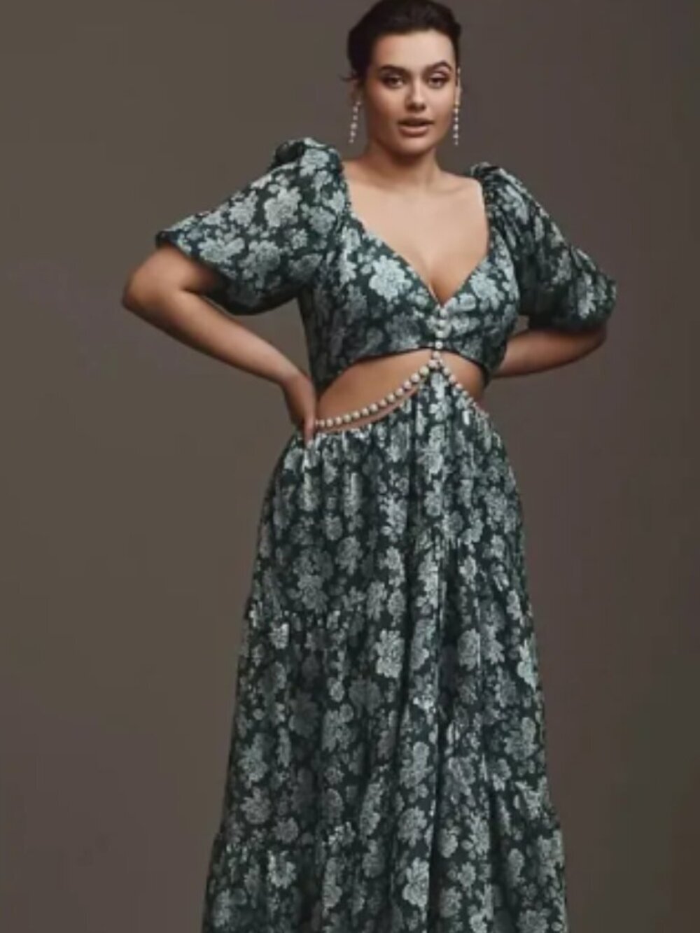 V. Chapman The Emma Dress in Emerald Peony Floral Green Maxi‎ Cut Out Sz 10 NWT